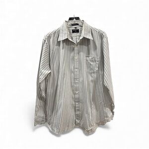 Adolfo Men's White and Black Striped Button Down Shirt